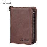 Cowhide Leather Mens Thin Wallet Short Coins Purse Small Vintage Wallet