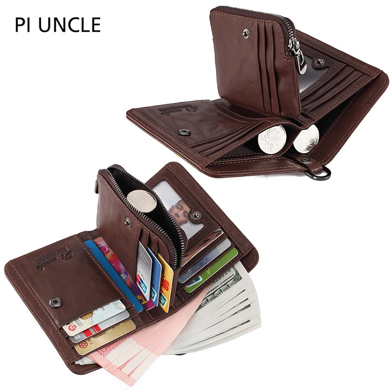 Cowhide Leather Mens Thin Wallet Short Coins Purse Small Vintage Wallet