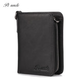 Cowhide Leather Mens Thin Wallet Short Coins Purse Small Vintage Wallet