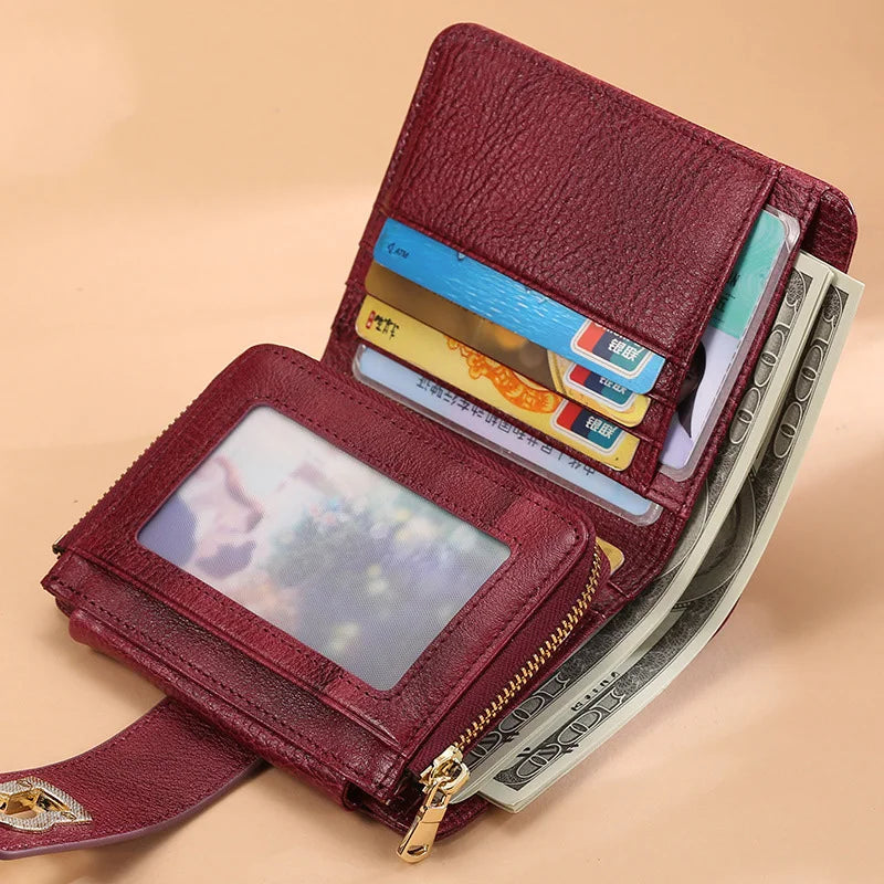 RFID Wallets for Women Vintage Thin Short Leather Wallet