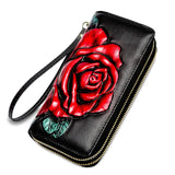 Women's Long Leather Wallet Floral Clutch Purse