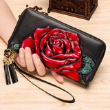 Women's Long Leather Wallet Floral Clutch Purse