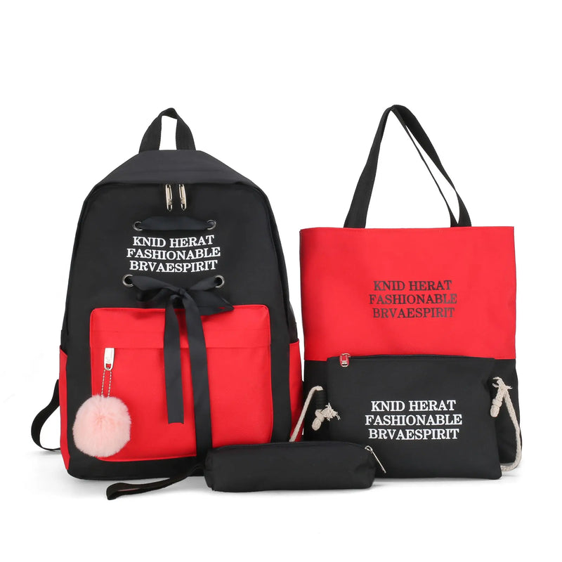 Girls Canvas Large Backpack Contrast School Bags Schulrucksack