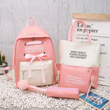 Girls Canvas Large Backpack Contrast School Bags Schulrucksack