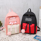 Girls Canvas Large Backpack Contrast School Bags Schulrucksack