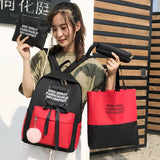 Girls Canvas Large Backpack Contrast School Bags Schulrucksack