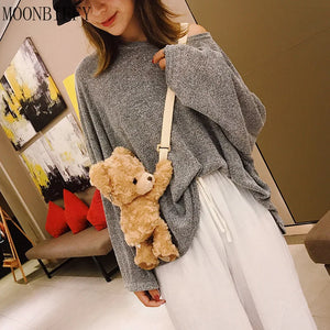 Cute Cartoon Plush Bear Crossbody Bag for Girls