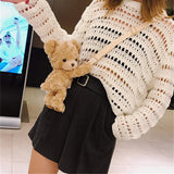 Cute Cartoon Plush Bear Crossbody Bag for Girls