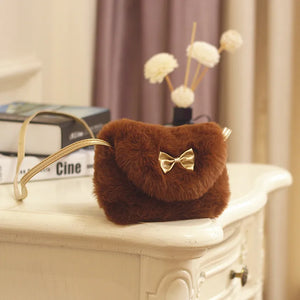 Girls Kids Purse Bowknot Mini Fur Handbags Cross Body Comfor