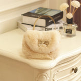 Girls Kids Purse Bowknot Mini Fur Handbags Cross Body Comfor