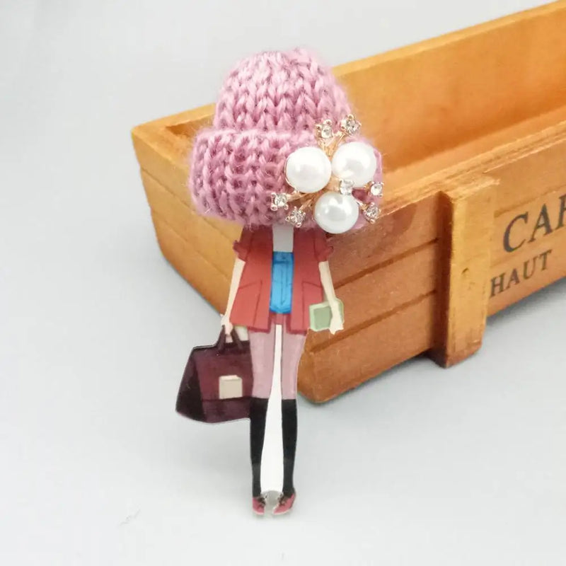 Girls Lovely Anime Wool Hat Brooches Acrylic Badges Backpack Pins