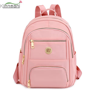 Girls Pink Backpack Women's Nylon Travel Backpack Anti-theft Bag