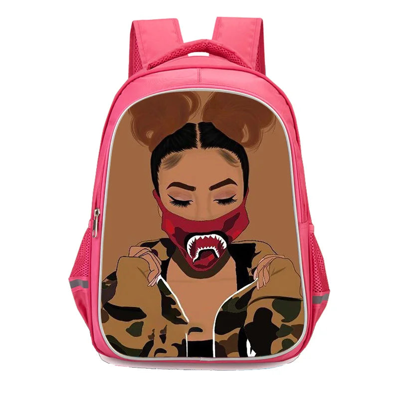 Magic Melanin Print Girls School Backpack for Kids 6-10 Years