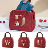 Letter Print Lunch Bag Thermal Insulated Lunch Box Tote Cooler Handbag