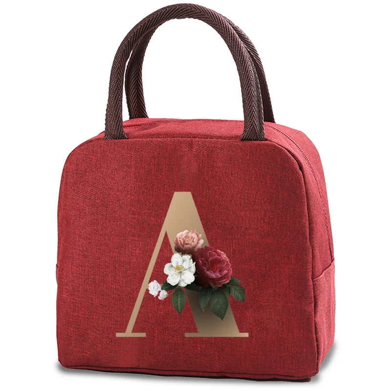 Letter Print Lunch Bag Thermal Insulated Lunch Box Tote Cooler Handbag