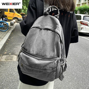 Gray Denim Backpack Women's Leisure Travel Outing Shoulder Bag Female Schoolbags