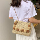 Hair Ball Beach Bag Straw Clutch Messenger Bag Envelope Bag