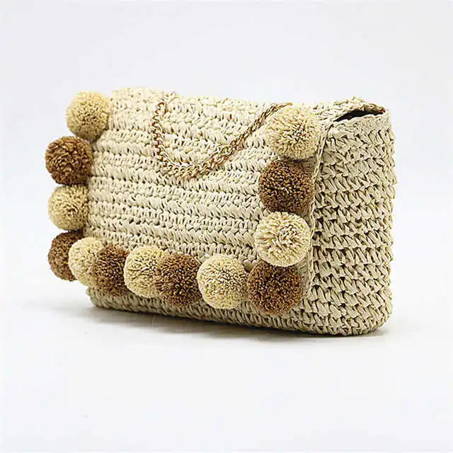 Hair Ball Beach Bag Straw Clutch Messenger Bag Envelope Bag