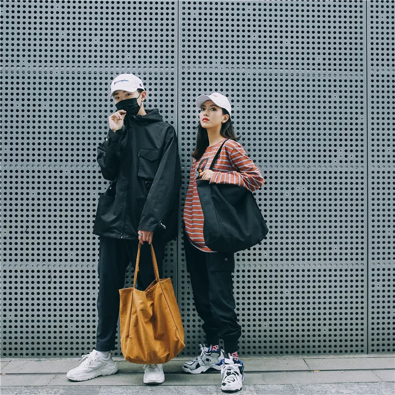 Large Capacity Minimalist Shoulder Bag Casual Canvas Tote Shopping Bag