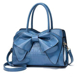 Crocodile Grain Shoulder Bag with Bow Detail