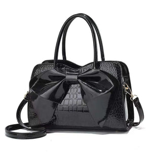 Crocodile Grain Shoulder Bag with Bow Detail