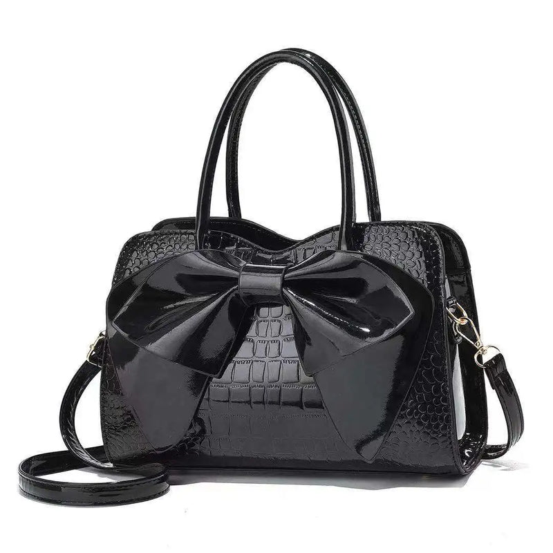Crocodile Grain Shoulder Bag with Bow Detail