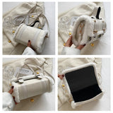 Women's Plush Messenger Bag Solid Shoulder Purse Square PU Leather