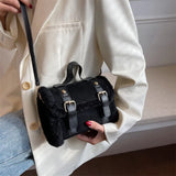 Women's Plush Messenger Bag Solid Shoulder Purse Square PU Leather
