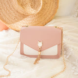 Tassel Chain Shoulder Bag Small Cat Patchwork Crossbody Bag