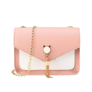 Tassel Chain Shoulder Bag Small Cat Patchwork Crossbody Bag