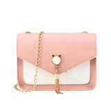 Tassel Chain Shoulder Bag Small Cat Patchwork Crossbody Bag