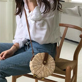 Bohemian Straw Shoulder Bag Beach Circle Handbag Sling Clutch Summer Travel