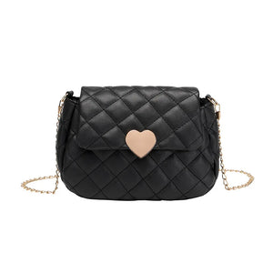 Heart Embroidery Shoulder Bag for Women PU Leather Crossbody Chain Purse