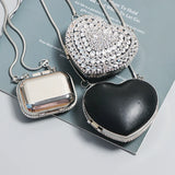 Heart Square Shape Rhinestone Shoulder Bag Women Metal PU Coin Key