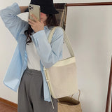 Canvas PU Leather Ladies Bucket Bag Shoulder Crossbody Bag
