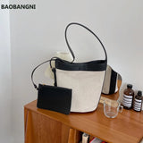 Canvas PU Leather Ladies Bucket Bag Shoulder Crossbody Bag