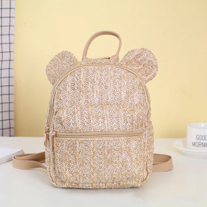 Woven Straw Backpack Personalized Name Fresh Casual Bag Embroidered Name
