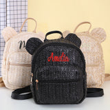Woven Straw Backpack Personalized Name Fresh Casual Bag Embroidered Name
