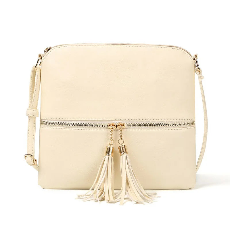 Casual Soft Leather Shoulder Bag with Tassel Messenger Crossbody Women Bag