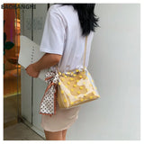 PVC Women's Jelly Handbag with Ribbon Bow - Transparent