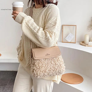 Pu Leather Female Handbag Plush Shoulder Messenger Crossbody Bag
