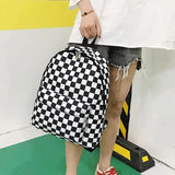 Plaid Lattice Backpack Checkerboard Teenager Bag Couples Back Pack