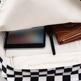 Plaid Lattice Backpack Checkerboard Teenager Bag Couples Back Pack