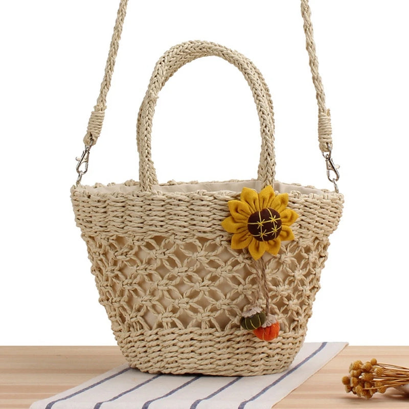 Summer Sunflower Straw Bag - Beach Bag
