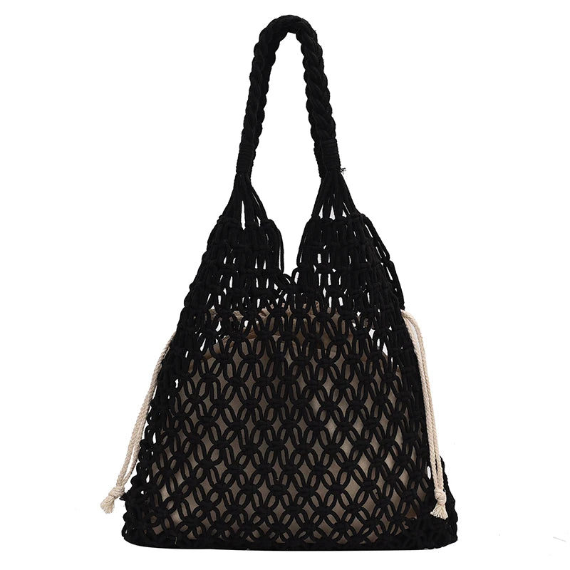 Hollow Out Shoulder Bags Cotton Rope Fishing Net Bag Women's Knitting Handbag