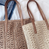 Women's Hollow Out Straw Shoulder Bag Large Capacity Rattan Totes Bag