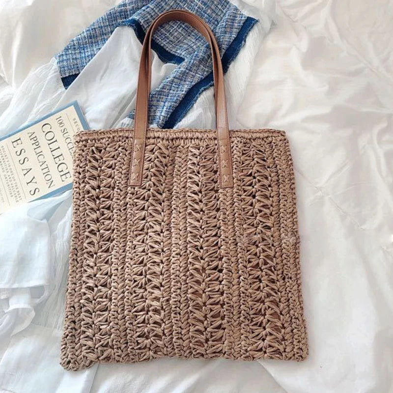 Women's Hollow Out Straw Shoulder Bag Large Capacity Rattan Totes Bag