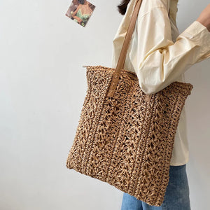Women's Hollow Out Straw Shoulder Bag Large Capacity Rattan Totes Bag