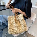 Women's Hollow Out Straw Shoulder Bag Large Capacity Rattan Totes Bag