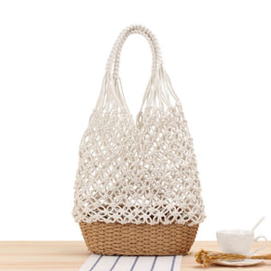 Hollow Shoulder Woven Bag Retro Mesh Straw Bag